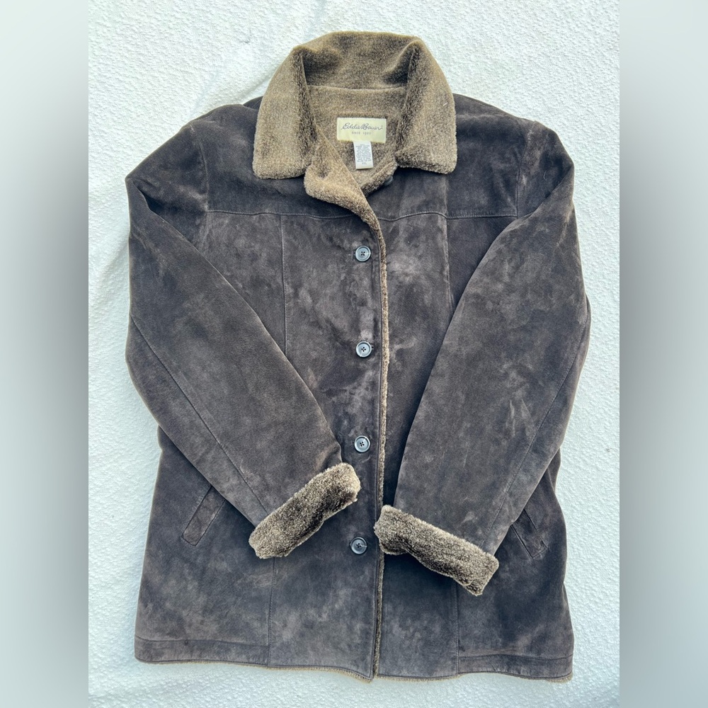 Eddie Bauer Genuine Leather Faux Fur Lined Jacket Brown - XXL